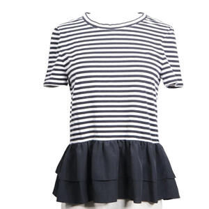 Kate Spade Women Small Black White Stripe Tiered Ruffle Peplum Top Broome Street